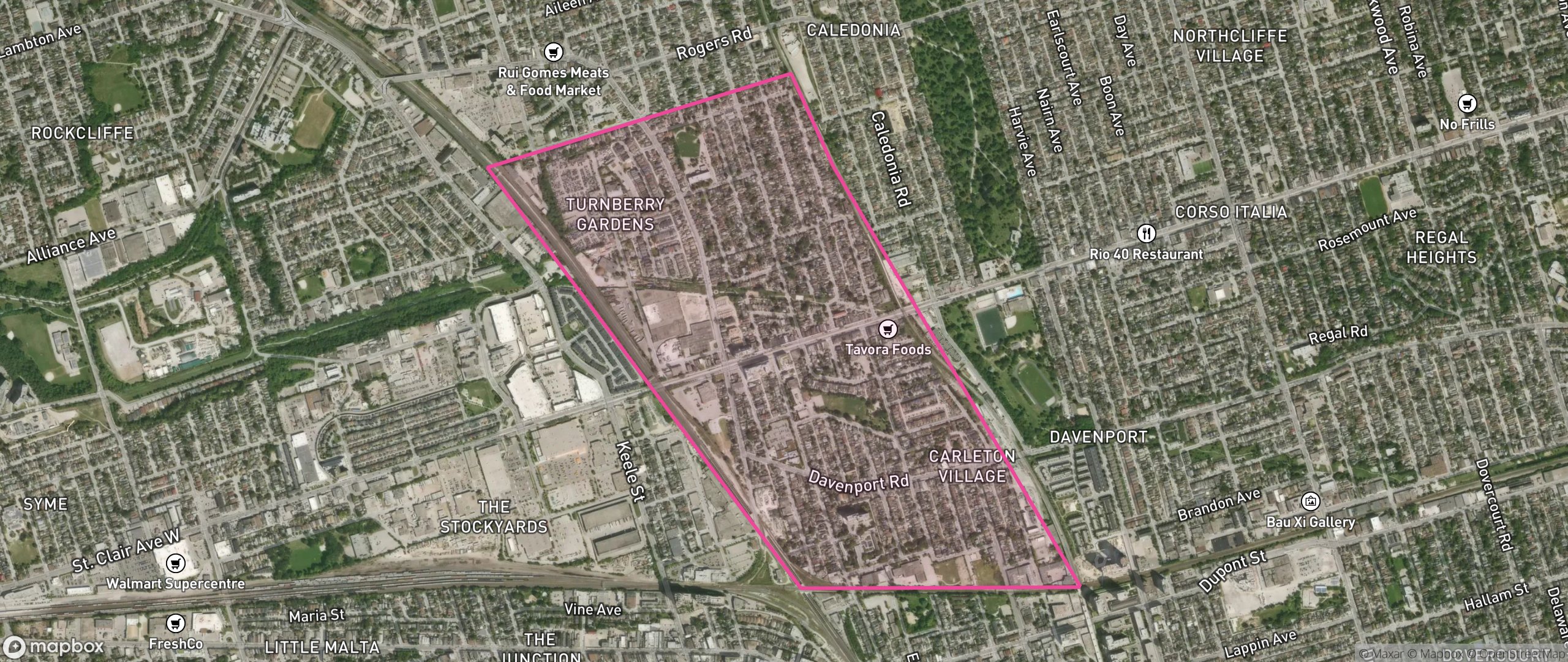 Map of Weston-Pelham Park, Toronto showing the community boundary