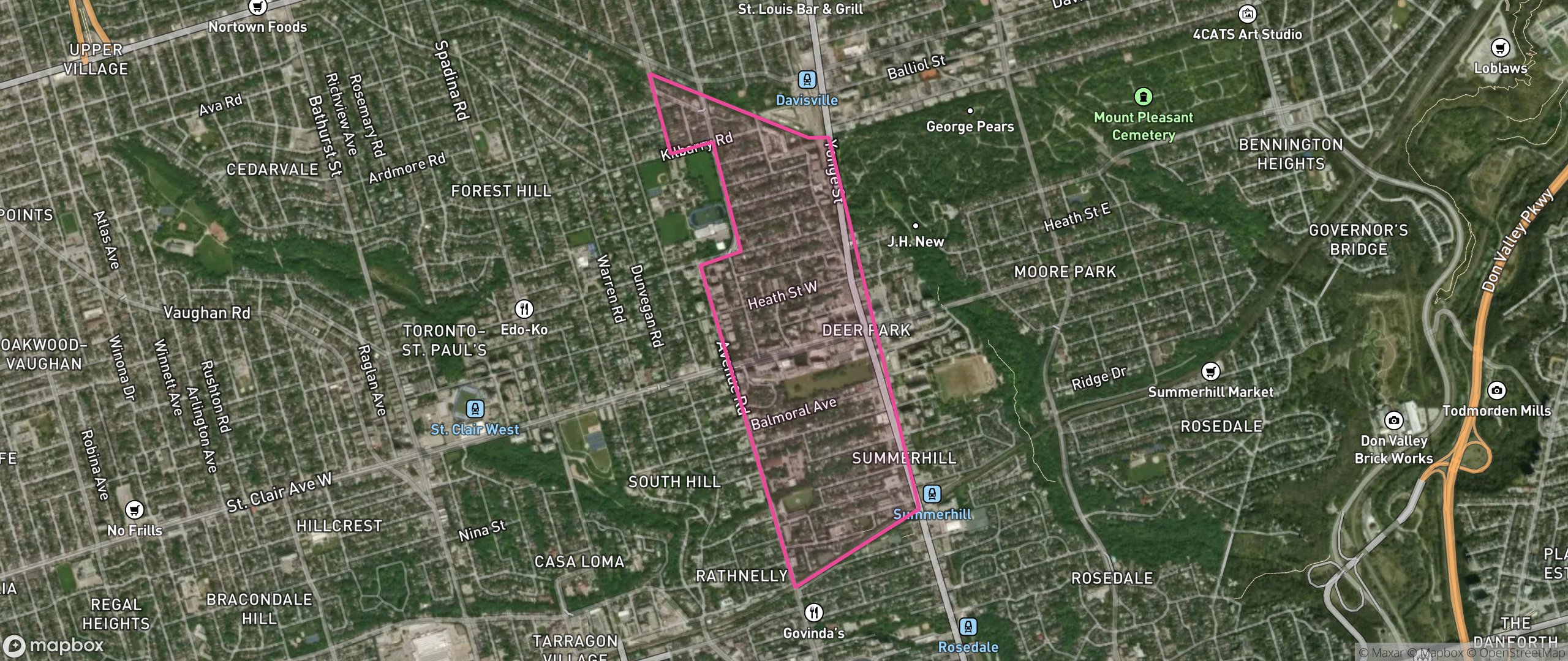 Map of Yonge-St.Clair, Toronto showing the community boundary